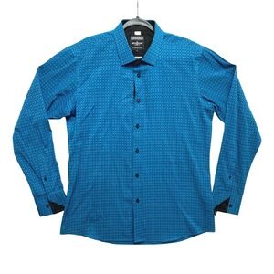 Barabas Shirt Mens XL Teal Blue Geometric Medallion Long Sleeve Button Down